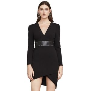 BCBG MAXAZRIA Black dress back cut out built in belt with stones size 4